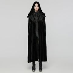 WY-1642DPF Velvet Gothic Coat with Hood and Lace Detailing?-??Punk Rave Clothing