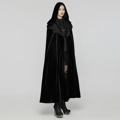WY-1642DPF Velvet Gothic Coat with Hood and Lace Detailing?-??Punk Rave Clothing