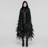 WY-1649DPF Elegant Hooded Gothic Feather Detailed Black Long Coat?-??Punk Rave Clothing