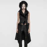 WY-1650MJF Gothic Vest Long Tail Detachable Faux Fur Trim?-??Punk Rave Clothing