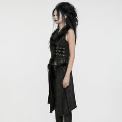 WY-1650MJF Gothic Vest Long Tail Detachable Faux Fur Trim?-??Punk Rave Clothing