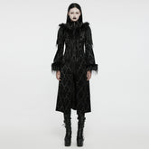 WY-1651LCF Gothic Velvet Long Coat with Feathered Hood Cuffs Trim?-??Punk Rave Clothing