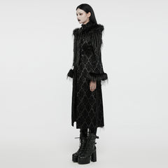 WY-1651LCF Gothic Velvet Long Coat with Feathered Hood Cuffs Trim?-??Punk Rave Clothing