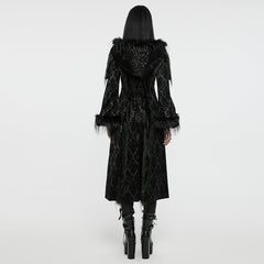 WY-1651LCF Gothic Velvet Long Coat with Feathered Hood Cuffs Trim?-??Punk Rave Clothing