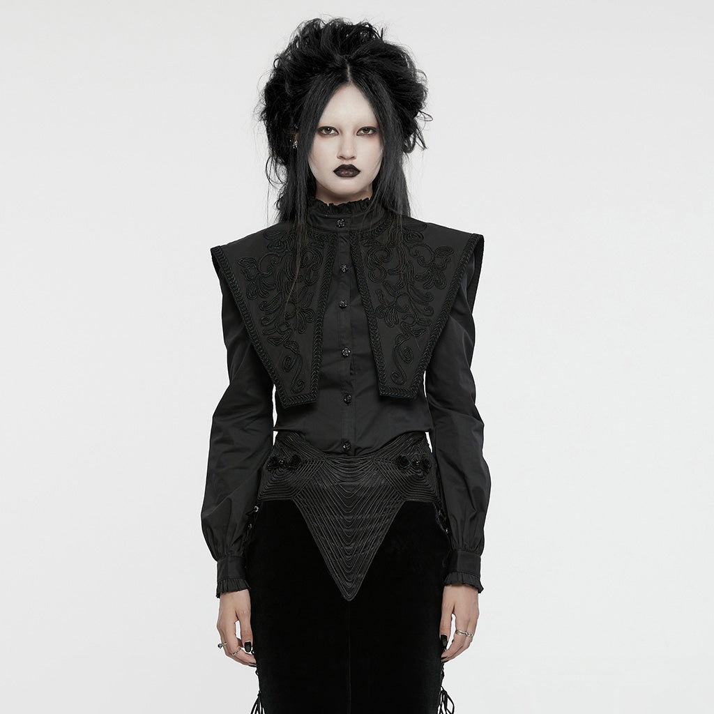 WY-1652CCF Wide Shoulder Embroidered Gothic Shirt with High Collar Design?-??Punk Rave Clothing