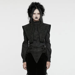 WY-1652CCF Wide Shoulder Embroidered Gothic Shirt with High Collar Design?-??Punk Rave Clothing