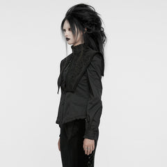 WY-1652CCF Wide Shoulder Embroidered Gothic Shirt with High Collar Design?-??Punk Rave Clothing