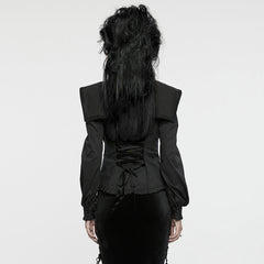 WY-1652CCF Wide Shoulder Embroidered Gothic Shirt with High Collar Design?-??Punk Rave Clothing