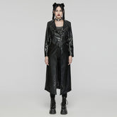 WY-1655PCF Gothic Punk Long Leather Coat with Buckle Details?-??Punk Rave Clothing