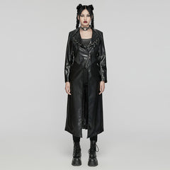 WY-1655PCF Gothic Punk Long Leather Coat with Buckle Details?-??Punk Rave Clothing