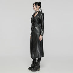 WY-1655PCF Gothic Punk Long Leather Coat with Buckle Details?-??Punk Rave Clothing