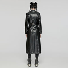 WY-1655PCF Gothic Punk Long Leather Coat with Buckle Details?-??Punk Rave Clothing