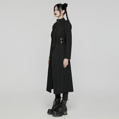 WY-1656NCF Gothic Long Black Punk Coat with Chain Details?-??Punk Rave Clothing