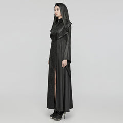 WY-1657XCF Gothic Hooded Long Coat with Elegant Brocade Details?-??Punk Rave Clothing
