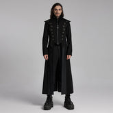 WY-1662XCM Long Black Gothic Trench Punk Coat Buttoned Detail?-??Punk Rave Clothing