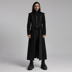 WY-1662XCM Long Black Gothic Trench Punk Coat Buttoned Detail?-??Punk Rave Clothing