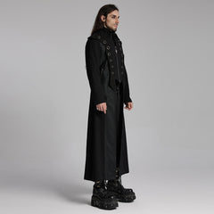 WY-1662XCM Long Black Gothic Trench Punk Coat Buttoned Detail?-??Punk Rave Clothing
