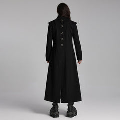 WY-1662XCM Long Black Gothic Trench Punk Coat Buttoned Detail?-??Punk Rave Clothing