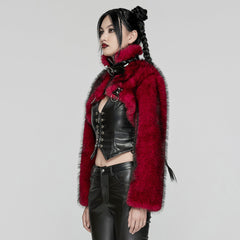 WY-1664XDF Gothic Punk Fur Jacket with Buckle Strap Details?-??Punk Rave Clothing