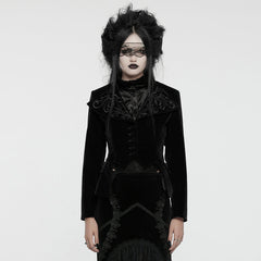 WY-1665XCF Velvet Gothic Embroidered Coat with Lace-Up Back Detailing?-??Punk Rave Clothing