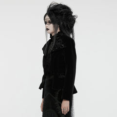 WY-1665XCF Velvet Gothic Embroidered Coat with Lace-Up Back Detailing?-??Punk Rave Clothing