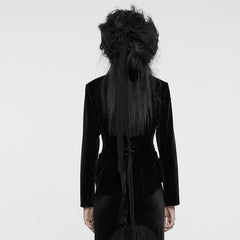 WY-1665XCF Velvet Gothic Embroidered Coat with Lace-Up Back Detailing?-??Punk Rave Clothing