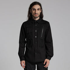 WY-1666CCM Mens Black Gothic Rivet Punk Shirt with Zipper Detail?-??Punk Rave Clothing