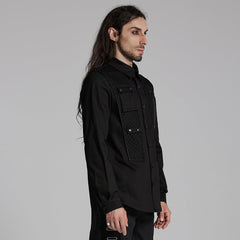 WY-1666CCM Mens Black Gothic Rivet Punk Shirt with Zipper Detail?-??Punk Rave Clothing