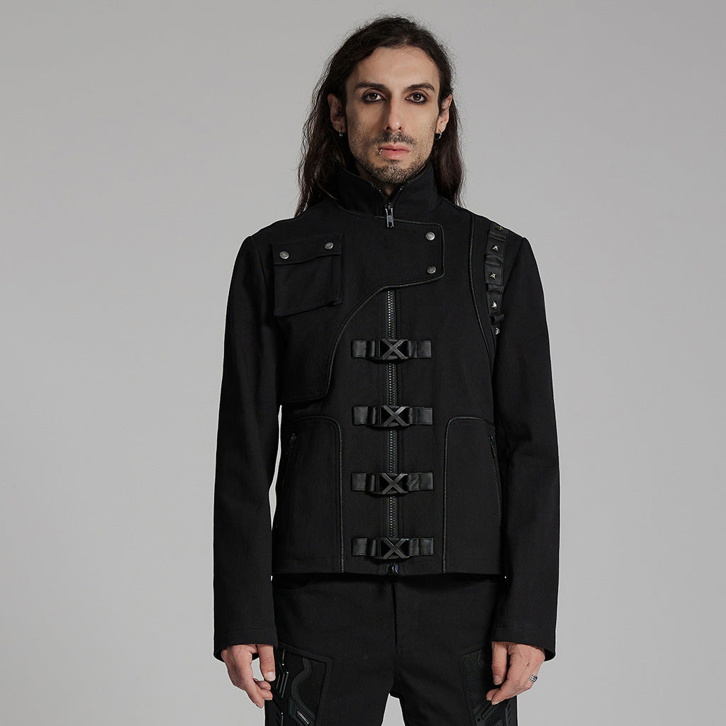 WY-1667XCM Gothic Military Punk Jacket with Buckle Strap Detailing?-??Punk Rave Clothing