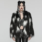 WY-1668XCF Gothic black White Faux Fur Punk Jacket?-??Punk Rave Clothing