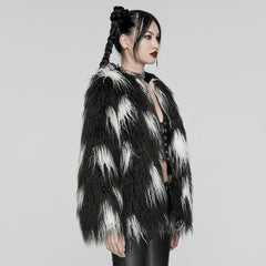 WY-1668XCF Gothic black White Faux Fur Punk Jacket?-??Punk Rave Clothing