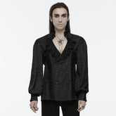 WY-1669CCM Mens Gothic Ruffled Double-Breasted Black Lace Shirt?-??Punk Rave Clothing
