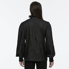 WY-1669CCM Mens Gothic Ruffled Double-Breasted Black Lace Shirt?-??Punk Rave Clothing