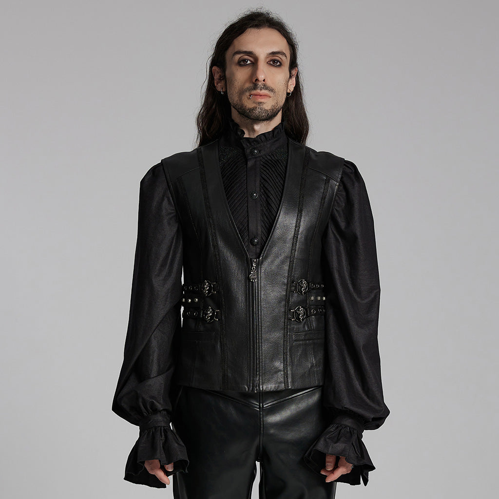 WY-1670MJM Medieval Leather Gothic Vest with Buckle Strap Details?-??Punk Rave Clothing