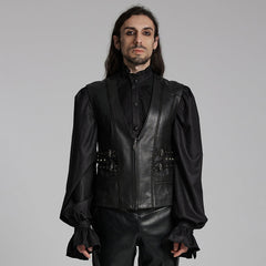 WY-1670MJM Medieval Leather Gothic Vest with Buckle Strap Details?-??Punk Rave Clothing