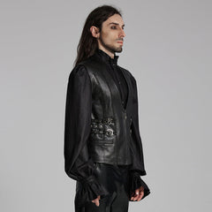 WY-1670MJM Medieval Leather Gothic Vest with Buckle Strap Details?-??Punk Rave Clothing