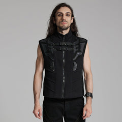 WY-1672MJM Tactical Cyberpunk Black Vest with Buckle Straps Design?-??Punk Rave Clothing