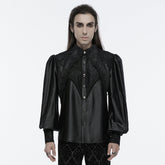 WY-1675CCM Gothic Layered Embroidered Puff Sleeve Black Shirt?-??Punk Rave Clothing