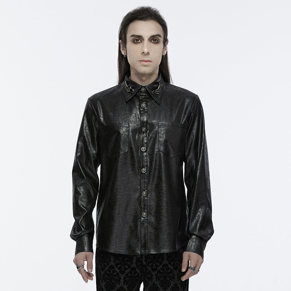 WY-1678CCM Gothic Dragon Scale Long Sleeve Button-Up Faux Leather Shirt?-??Punk Rave Clothing