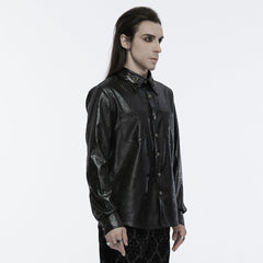 WY-1678CCM Gothic Dragon Scale Long Sleeve Button-Up Faux Leather Shirt?-??Punk Rave Clothing