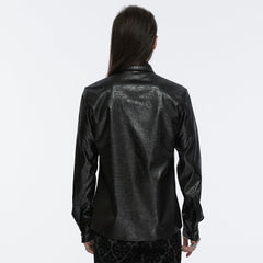 WY-1678CCM Gothic Dragon Scale Long Sleeve Button-Up Faux Leather Shirt?-??Punk Rave Clothing