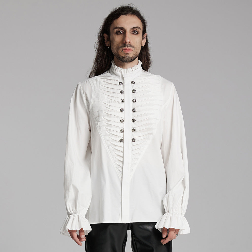 WY-1684CCM Mens Gothic Pleated Ruffle Shirt Victorian Steampunk Style?-??Punk Rave Clothing