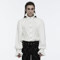 WY-1690CCM Victorian Gothic Stand Collar Ruffled Sleeve Shirt White?-??Punk Rave Clothing