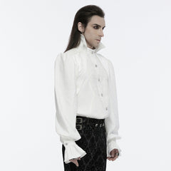 WY-1690CCM Victorian Gothic Stand Collar Ruffled Sleeve Shirt White?-??Punk Rave Clothing