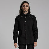 WY-1691CCM Gothic Rivet-Adorned Button-Up Black Punk Shirt?-??Punk Rave Clothing