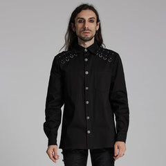 WY-1691CCM Gothic Rivet-Adorned Button-Up Black Punk Shirt?-??Punk Rave Clothing
