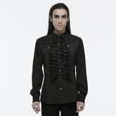 WY-1692CCM Mens Gothic Embroidered Shirt with Lace-Up Front?-??Punk Rave Clothing