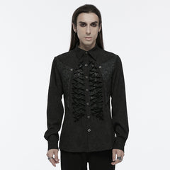 WY-1692CCM Mens Gothic Embroidered Shirt with Lace-Up Front?-??Punk Rave Clothing