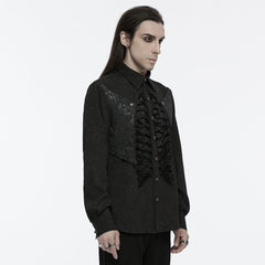 WY-1692CCM Mens Gothic Embroidered Shirt with Lace-Up Front?-??Punk Rave Clothing