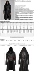 WY-1695XCM Gothic Wizard Hooded Mens Coat Long Black Trench?-??Punk Rave Clothing
